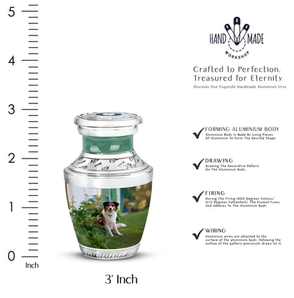 Moss Green Dog Cremation Urn top-down view of secure threaded lid - contemporary dog design with modern artistic flair - mini keepsake memorial for portion of cremation ashes