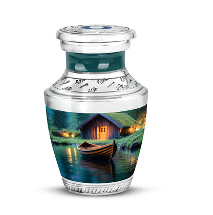 Green Sacred Boat Cremation Urns for Human Ashes - 10-inch, 200 cu in - Yatskia