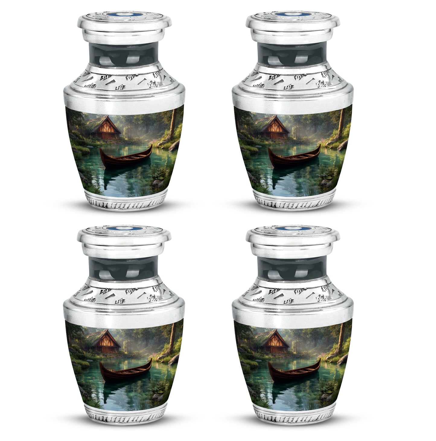 Ebony Boat Cremation Urn back view with polished surface - modern art-inspired boat motif on sleek aluminum - 10 inch aluminum urn for cremated remains