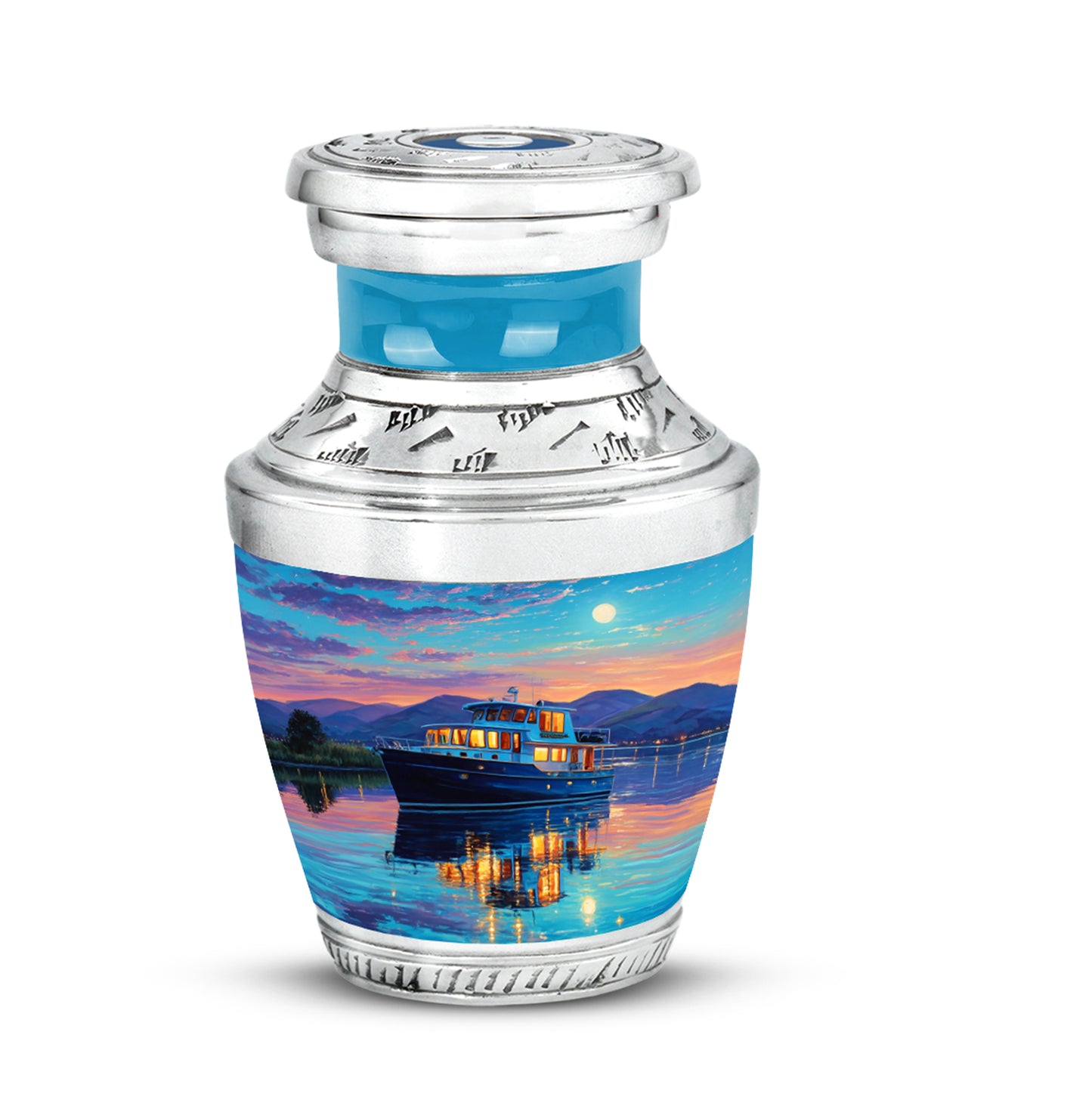 Teal Boat Cremation Urns - Opulent Promise 10-inch, 200 cu in - Yatskia