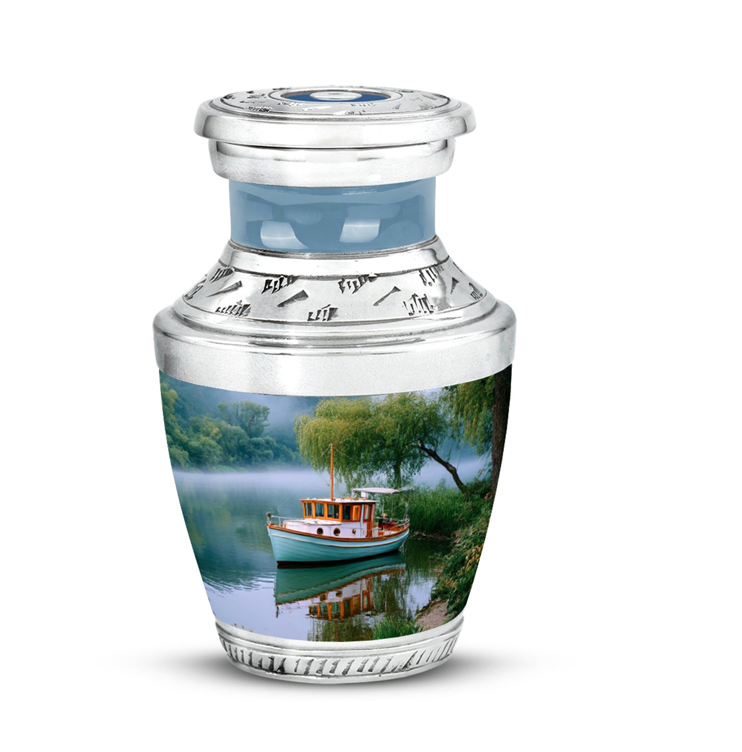 Resplendent Teal Boat Cremation Urn for Ashes - 10-inch, 200 cu in - Yatskia