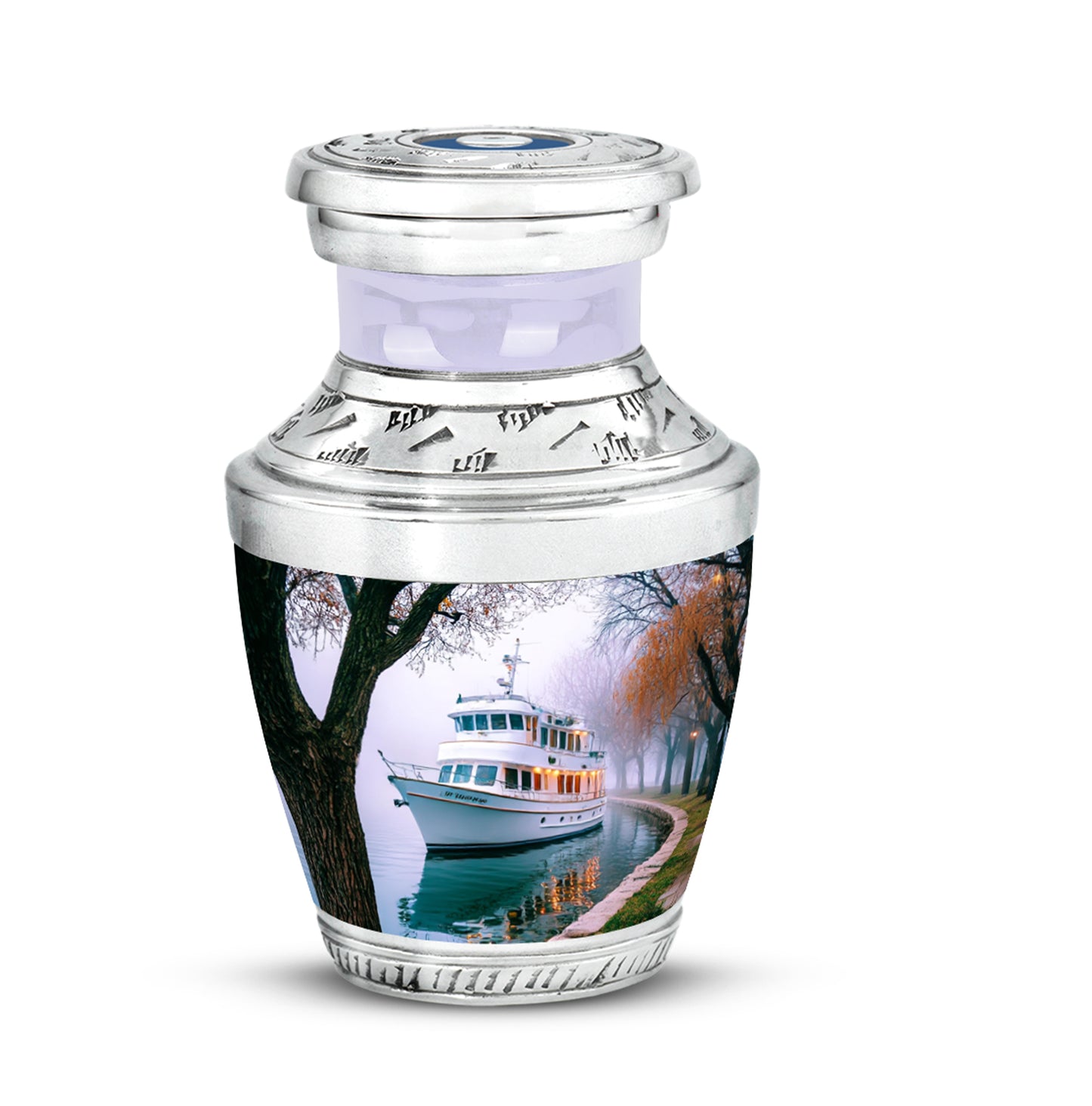 Dignified White Boat Cremation Urn for Ashes - 10-inch, 200 cu in - Yatskia