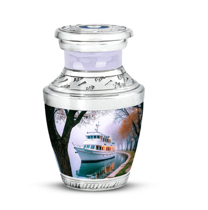 Dignified White Boat Cremation Urn for Ashes - 10-inch, 200 cu in - Yatskia