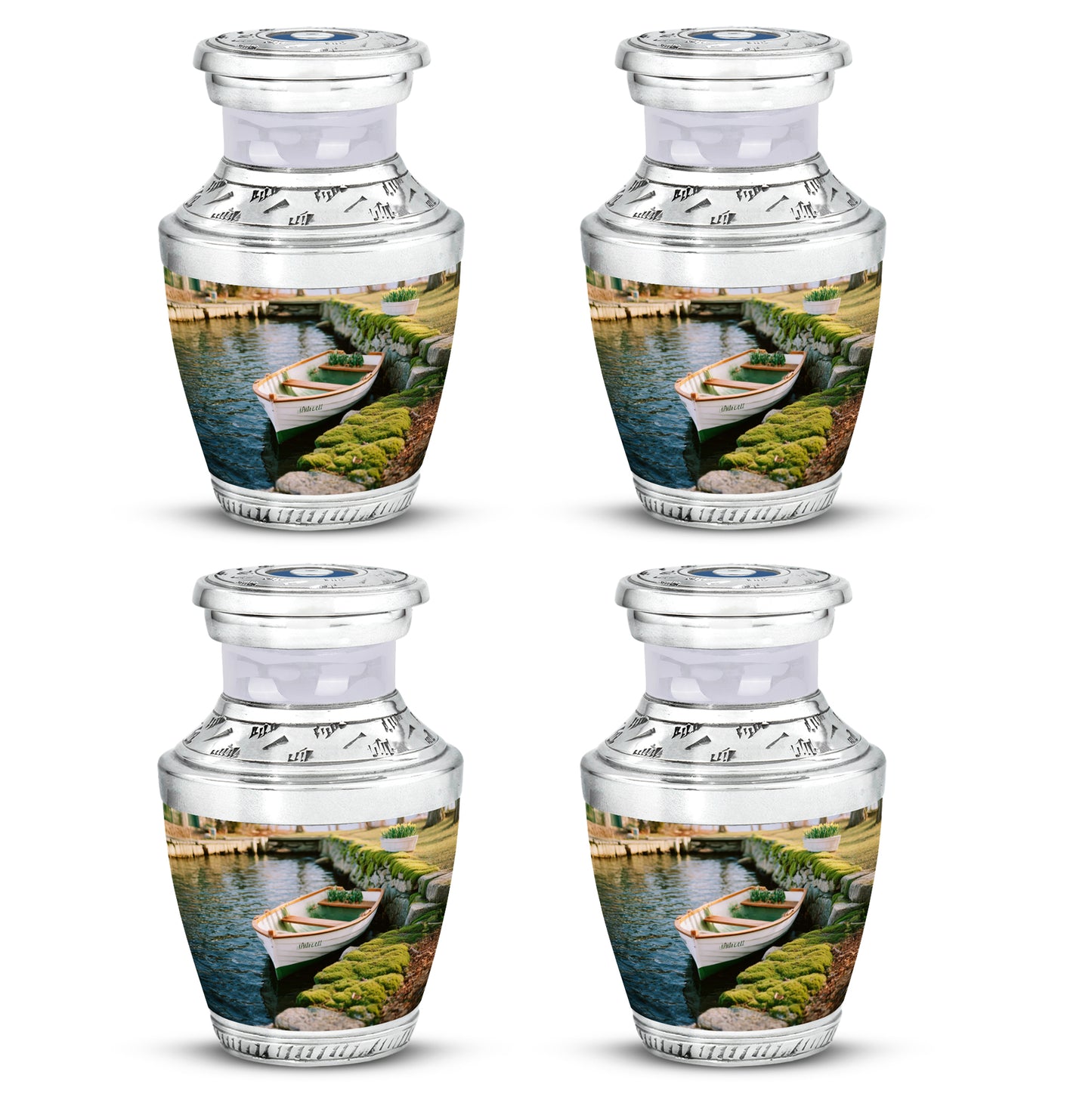 Honey Yellow Boat Cremation Urn back view with polished surface - artistic boat interpretation with creative detail - 10 inch aluminum urn for cremated remains