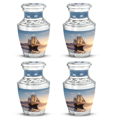 Azure Boat Cremation Urn back view with polished surface - contemporary boat design with modern artistic flair - 10 inch aluminum urn for cremated remains