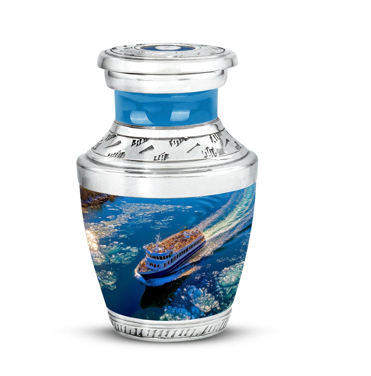 Blue Boat Memorial Cremation Urns for Human Ashes - 10-inch, 200 cu in - Yatskia