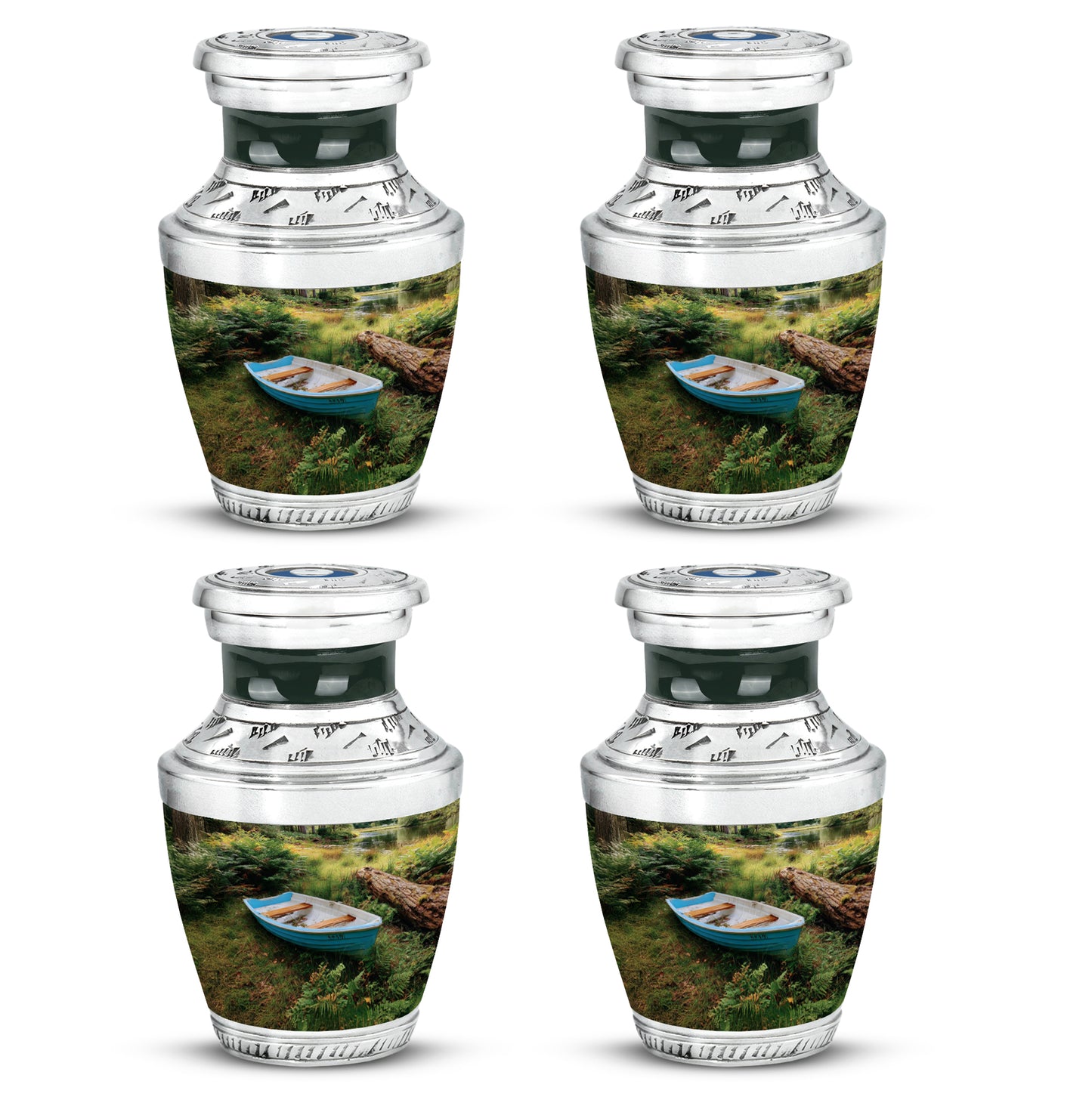 Obsidian Black Boat Cremation Urn back view with polished surface - artistic boat interpretation with creative detail - 10 inch aluminum urn for cremated remains