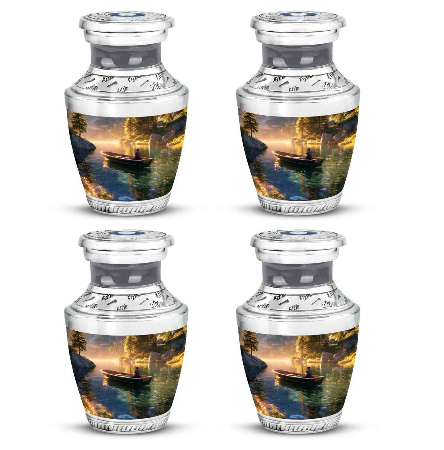 Royal Gold Boat Cremation Urn back view with polished surface - artistic boat interpretation with creative detail - 10 inch aluminum urn for cremated remains