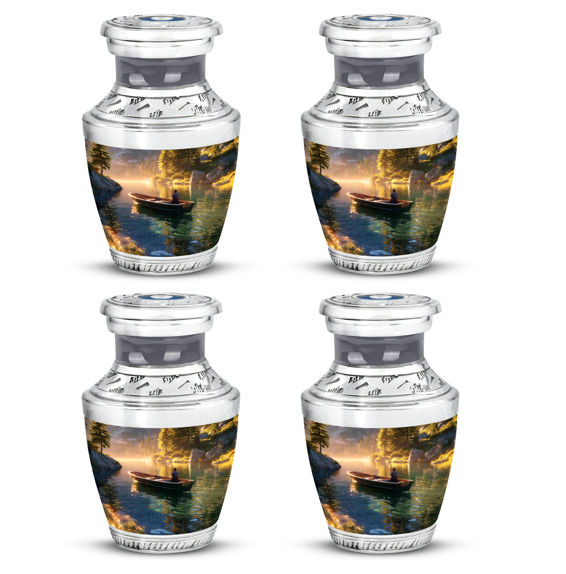 Royal Gold Boat Cremation Urn back view with polished surface - artistic boat interpretation with creative detail - 10 inch aluminum urn for cremated remains