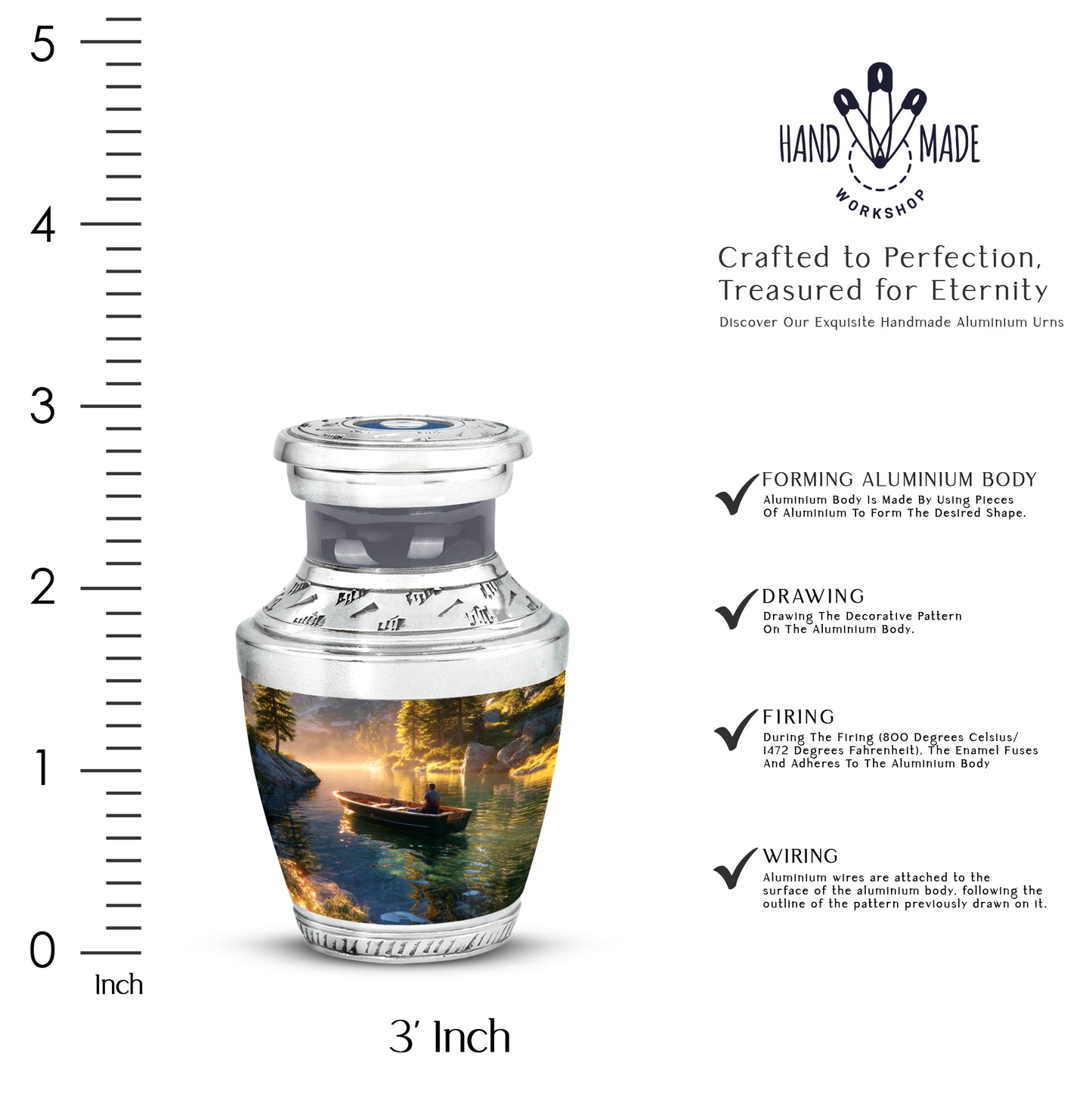 Amber Gold Boat Cremation Urn top-down view of secure threaded lid - contemporary boat design with modern artistic flair - mini keepsake memorial for portion of cremation ashes