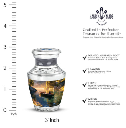 Amber Gold Boat Cremation Urn top-down view of secure threaded lid - contemporary boat design with modern artistic flair - mini keepsake memorial for portion of cremation ashes