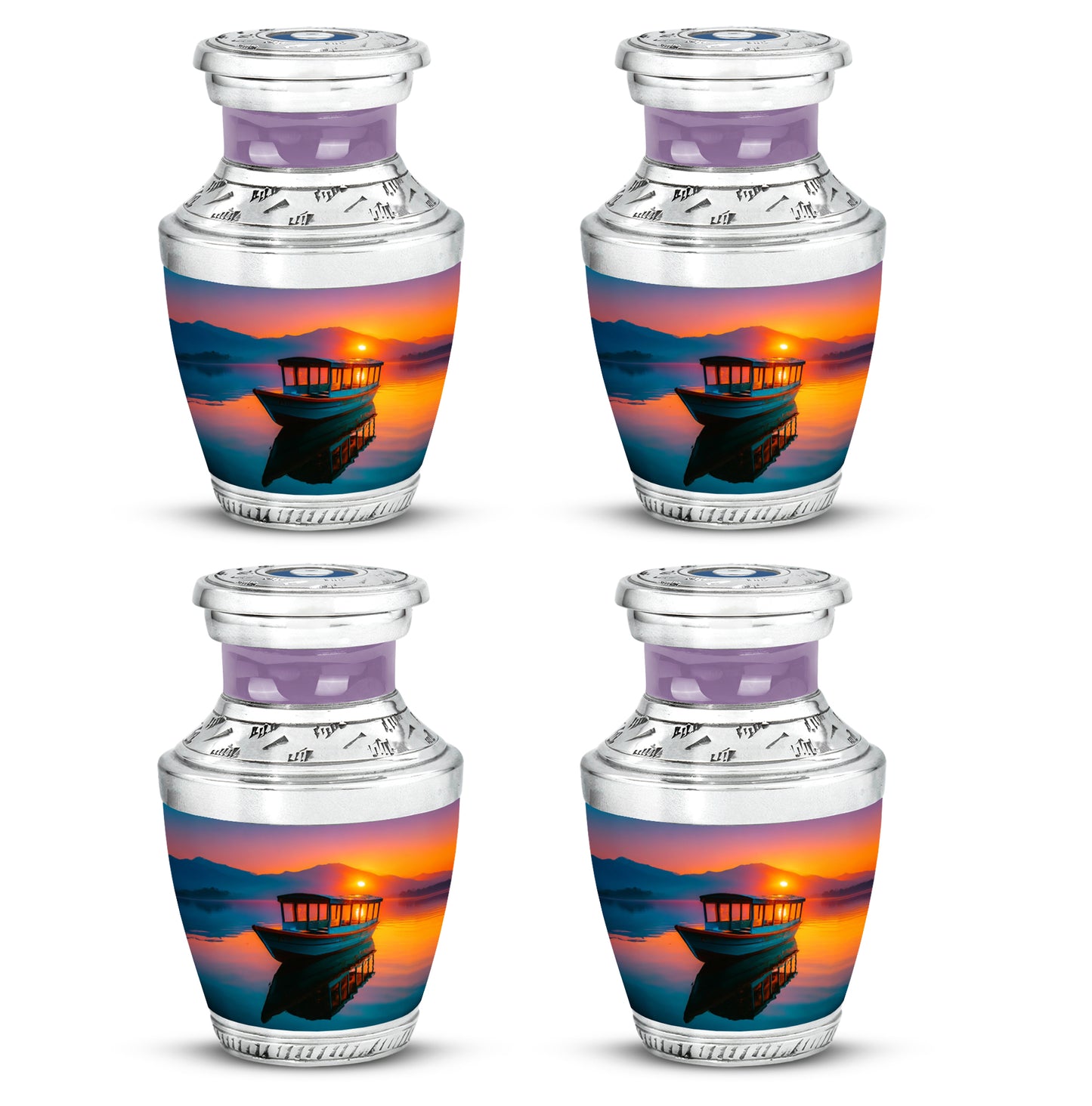 Scarlet Red Boat Cremation Urn back view with polished surface - artistic boat interpretation with creative detail - 10 inch aluminum urn for cremated remains