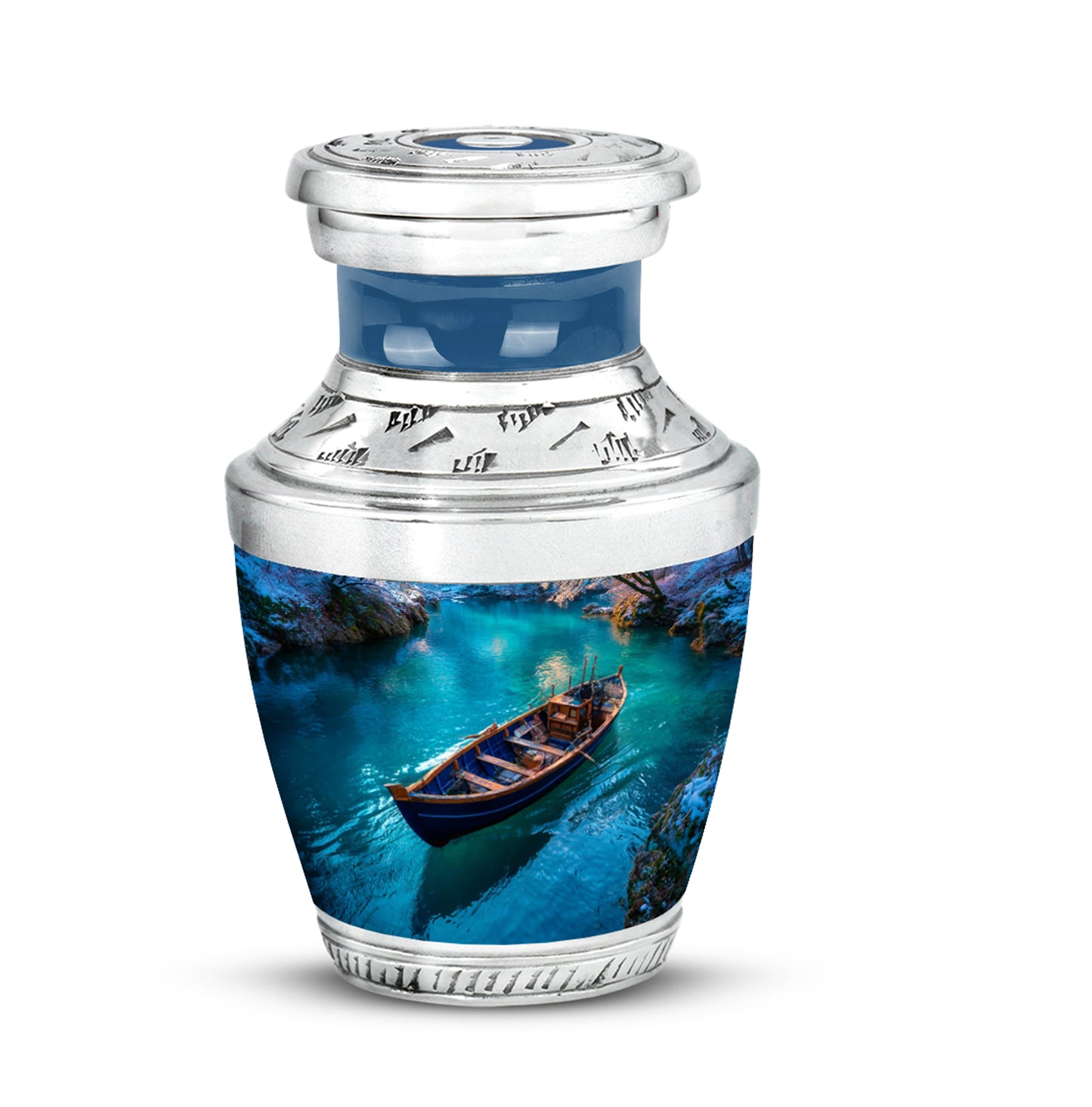 Blue Boat Cremation Urns - Imperial Keepsake 10-inch, 200 cu in - Yatskia