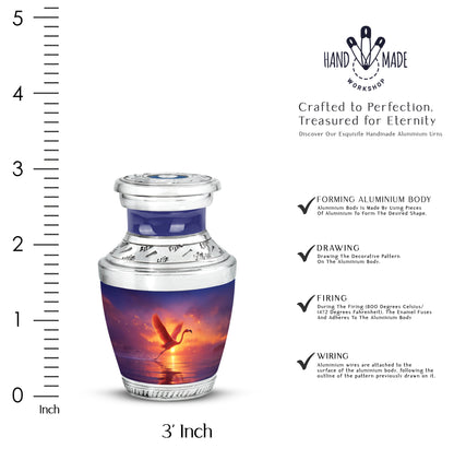 Lavender Purple Flamingo Cremation Urn top-down view of secure threaded lid - stylized abstract flamingo pattern with bold lines - mini keepsake memorial for portion of cremation ashes