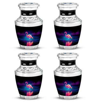 Rich Black Flamingo Cremation Urn back view with polished surface - modern art-inspired flamingo motif on sleek aluminum - 10 inch aluminum urn for cremated remains