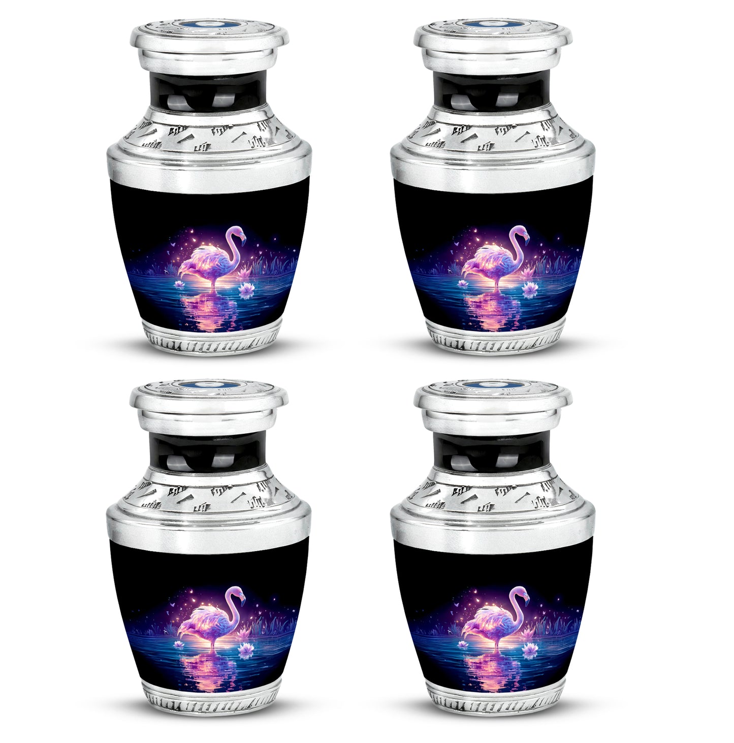 Charcoal Black Flamingo Cremation Urn back view with polished surface - artistic flamingo interpretation with creative detail - 10 inch aluminum urn for cremated remains