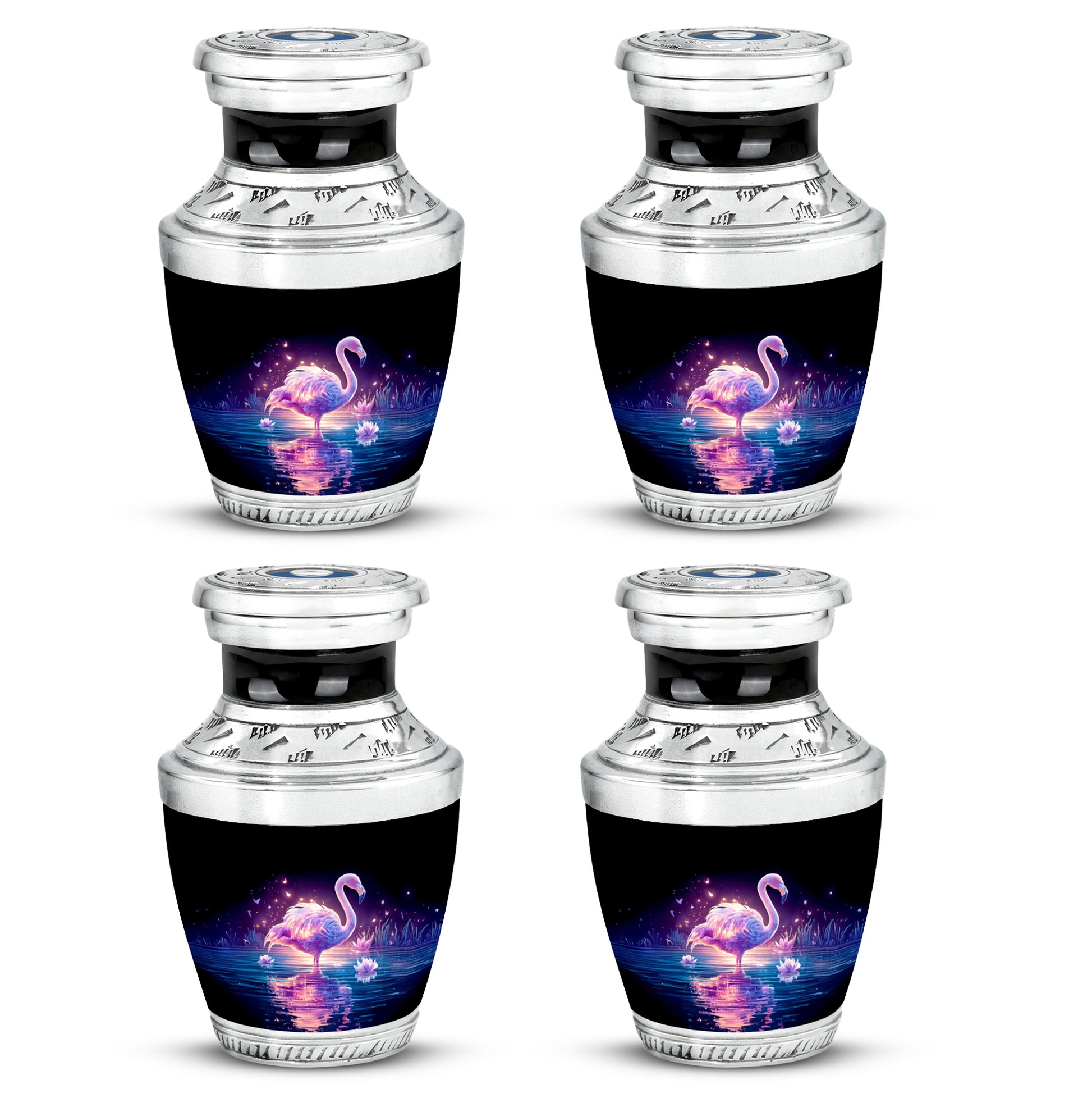 Charcoal Black Flamingo Cremation Urn back view with polished surface - artistic flamingo interpretation with creative detail - 10 inch aluminum urn for cremated remains
