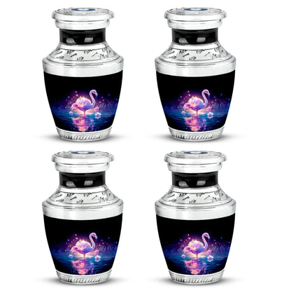 Charcoal Black Flamingo Cremation Urn back view with polished surface - artistic flamingo interpretation with creative detail - 10 inch aluminum urn for cremated remains