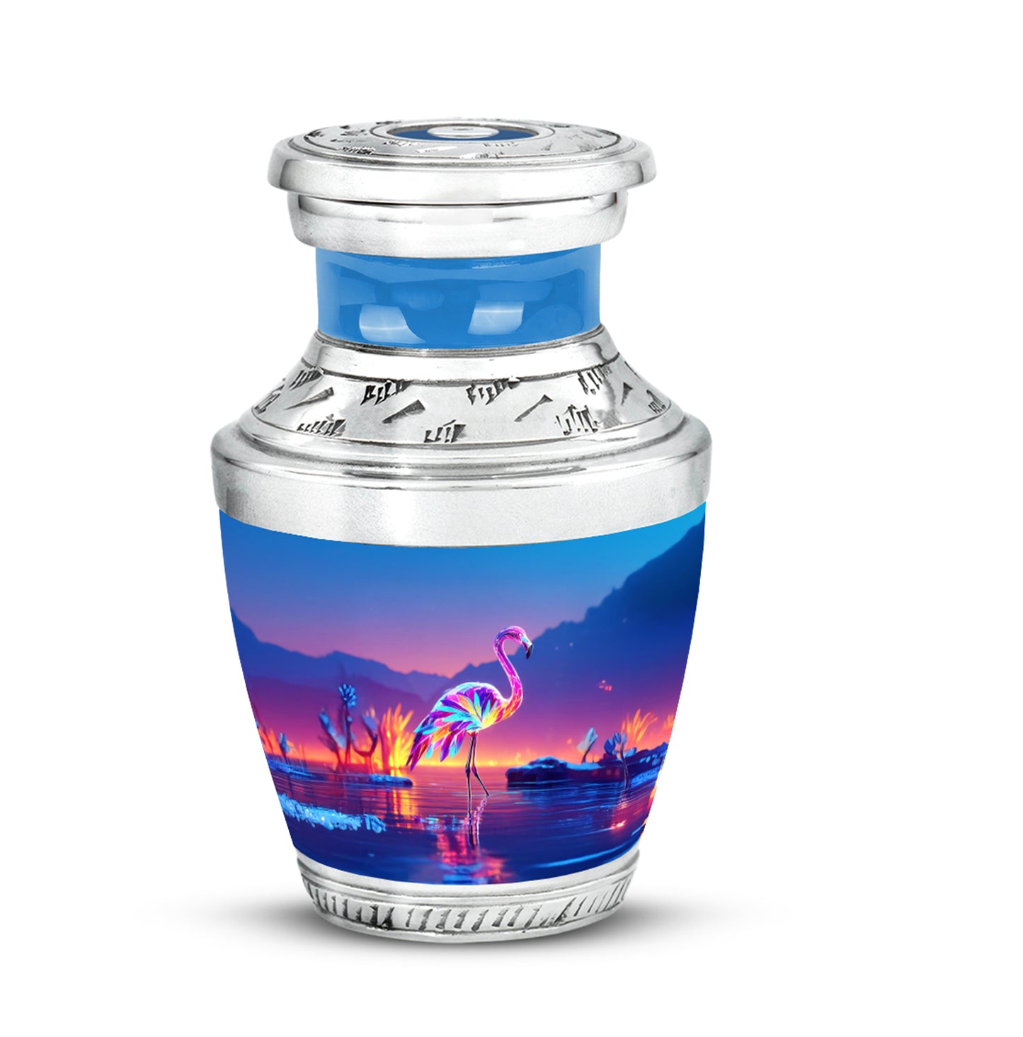 Personalized Blue Revered Flamingo Cremation Urns for Human Ashes - 10-inch, 200 cu in - Yatskia