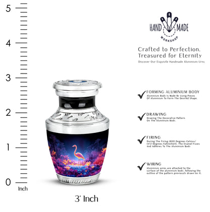 Azure Flamingo Cremation Urn top-down view of secure threaded lid - contemporary flamingo design with modern artistic flair - mini keepsake memorial for portion of cremation ashes