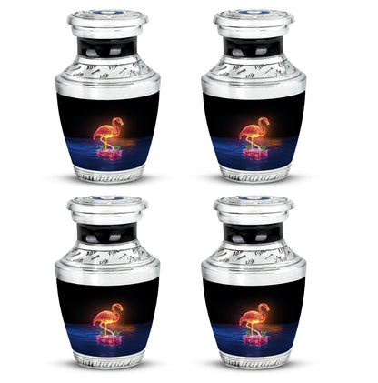 Deep Black Flamingo Cremation Urn back view with polished surface - modern art-inspired flamingo motif on sleek aluminum - 10 inch aluminum urn for cremated remains