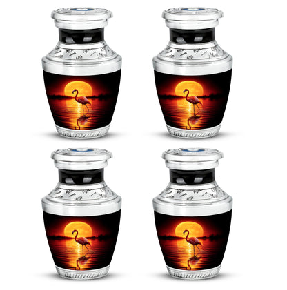 Midnight Black Flamingo Cremation Urn back view with polished surface - artistic flamingo interpretation with creative detail - 10 inch aluminum urn for cremated remains