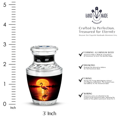 Deep Black Flamingo Cremation Urn top-down view of secure threaded lid - contemporary flamingo design with modern artistic flair - mini keepsake memorial for portion of cremation ashes