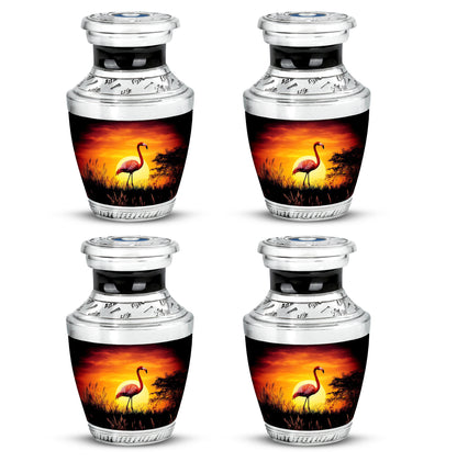 Ebony Flamingo Cremation Urn back view with polished surface - modern art-inspired flamingo motif on sleek aluminum - 10 inch aluminum urn for cremated remains