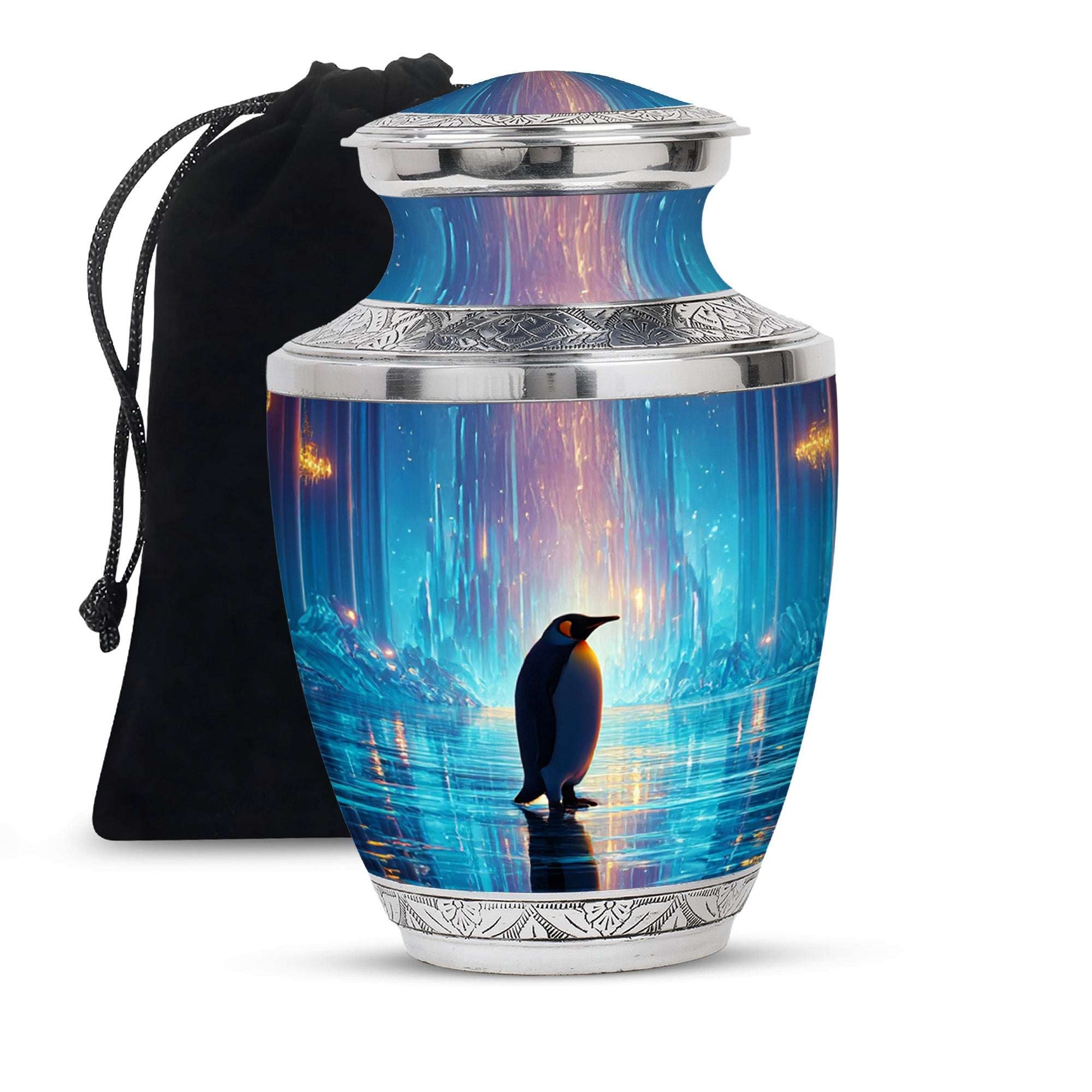 Penguin Large Cremation Urns - Blue Urn For Adult Male & Female