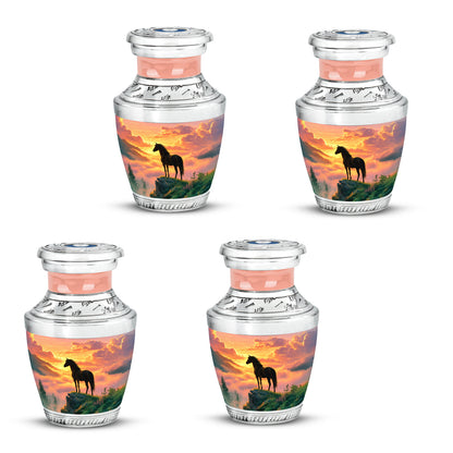 Garnet Red Horse Cremation Urn back view with polished surface - contemporary horse design with modern artistic flair - 10 inch aluminum urn for cremated remains