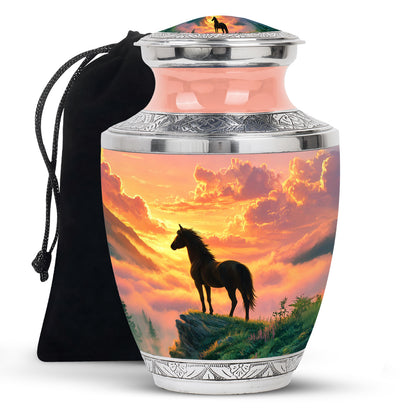 Fiery Red Horse Cremation Urn side profile showing urn shape - artistic horse interpretation with creative detail - full-size 10 inch 200 cubic inch adult cremation urn