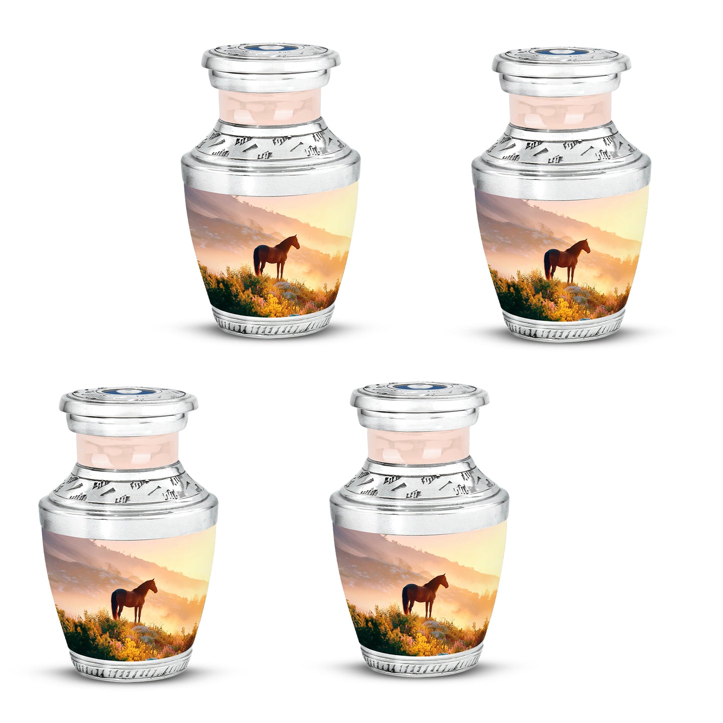 Burnished Gold Horse Cremation Urn back view with polished surface - artistic horse interpretation with creative detail - 10 inch aluminum urn for cremated remains