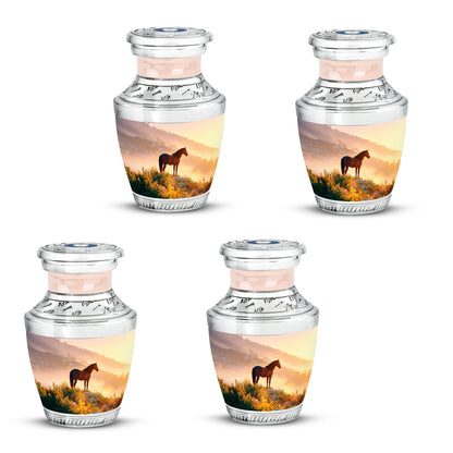 Burnished Gold Horse Cremation Urn back view with polished surface - artistic horse interpretation with creative detail - 10 inch aluminum urn for cremated remains