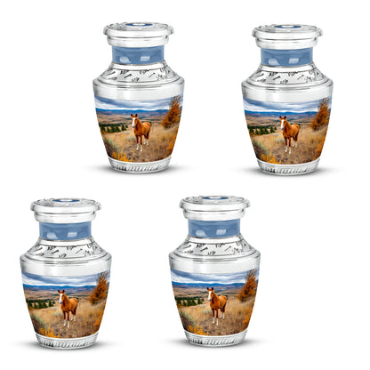 Icy Blue Horse Cremation Urn back view with polished surface - contemporary horse design with modern artistic flair - 10 inch aluminum urn for cremated remains
