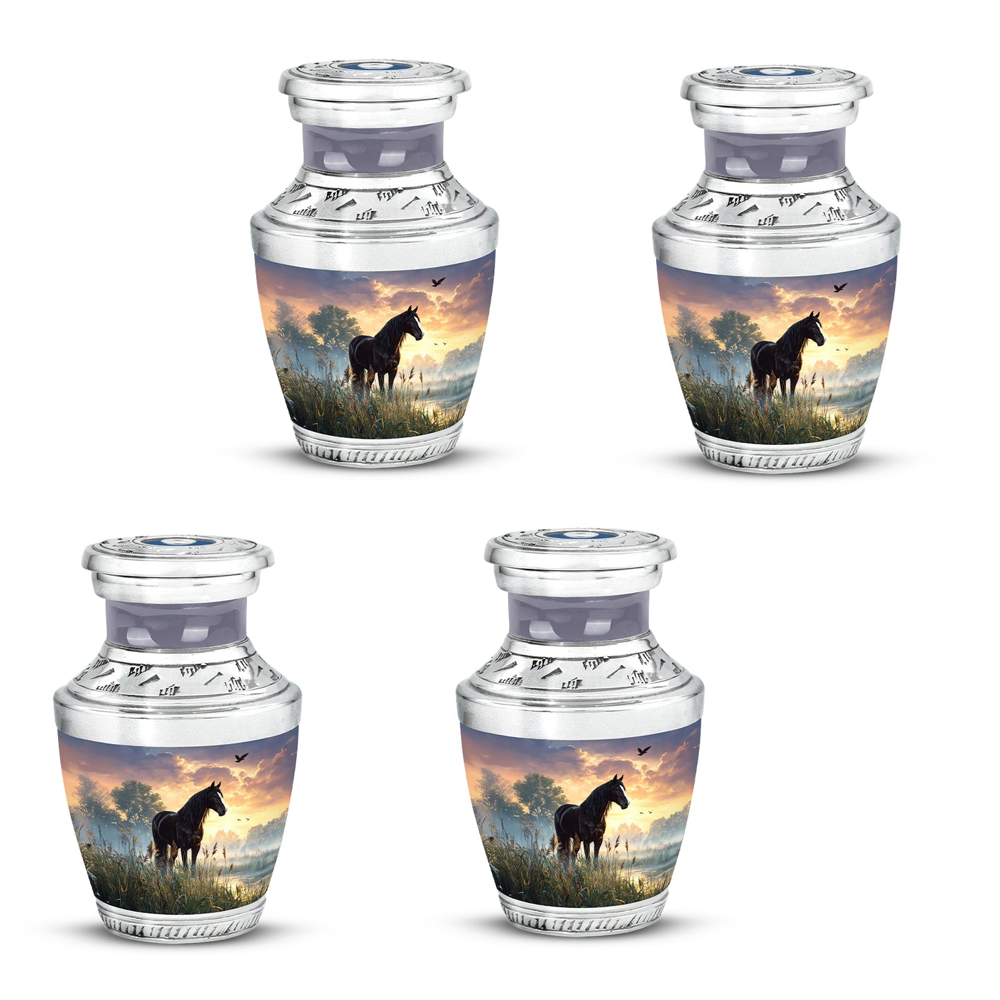 Glossy Black Horse Cremation Urn back view with polished surface - contemporary horse design with modern artistic flair - 10 inch aluminum urn for cremated remains