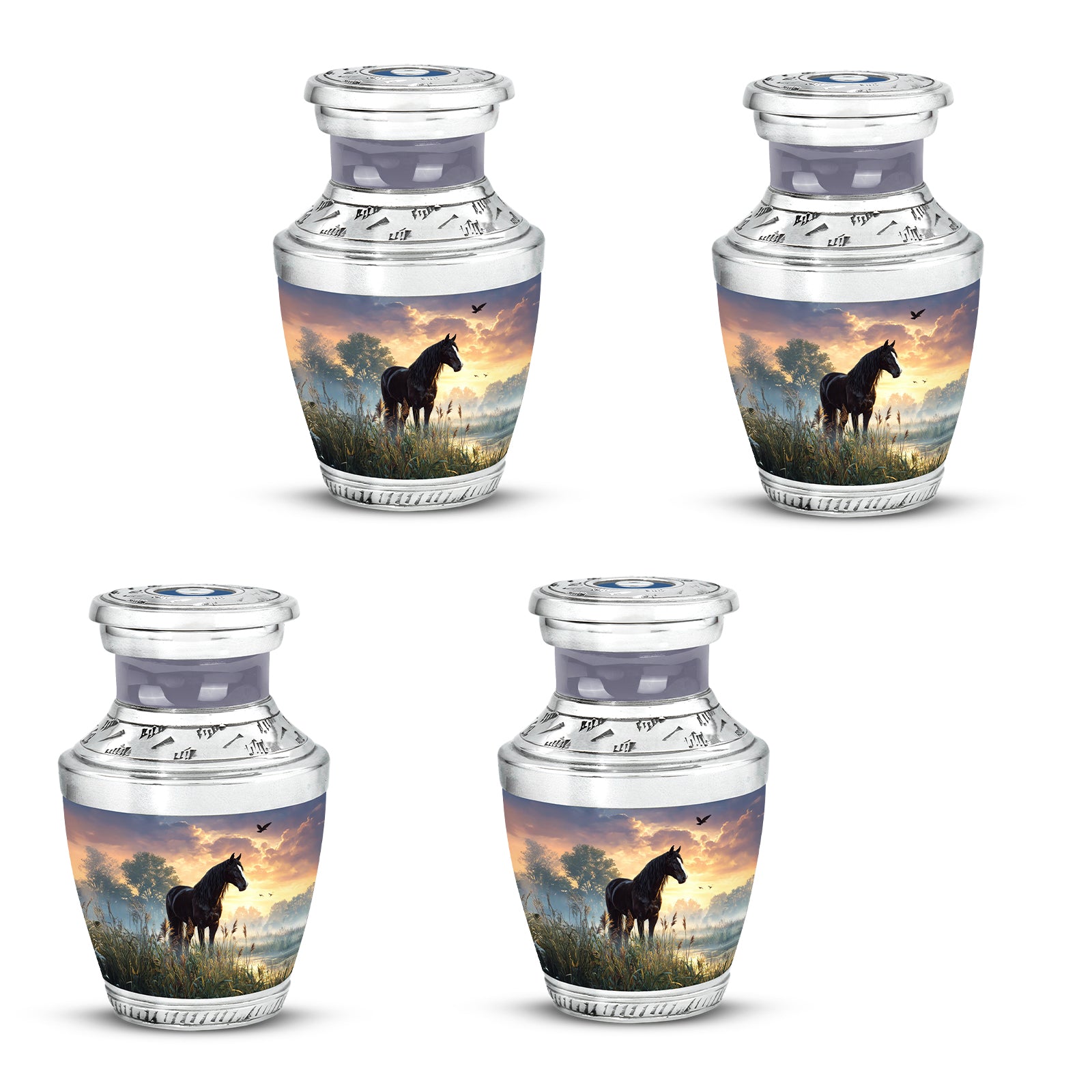 Glossy Black Horse Cremation Urn back view with polished surface - contemporary horse design with modern artistic flair - 10 inch aluminum urn for cremated remains