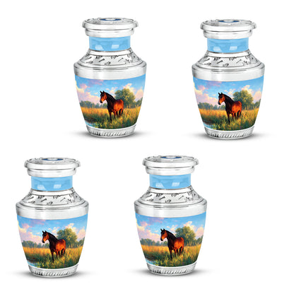 Celestial Blue Horse Cremation Urn back view with polished surface - contemporary horse design with modern artistic flair - 10 inch aluminum urn for cremated remains