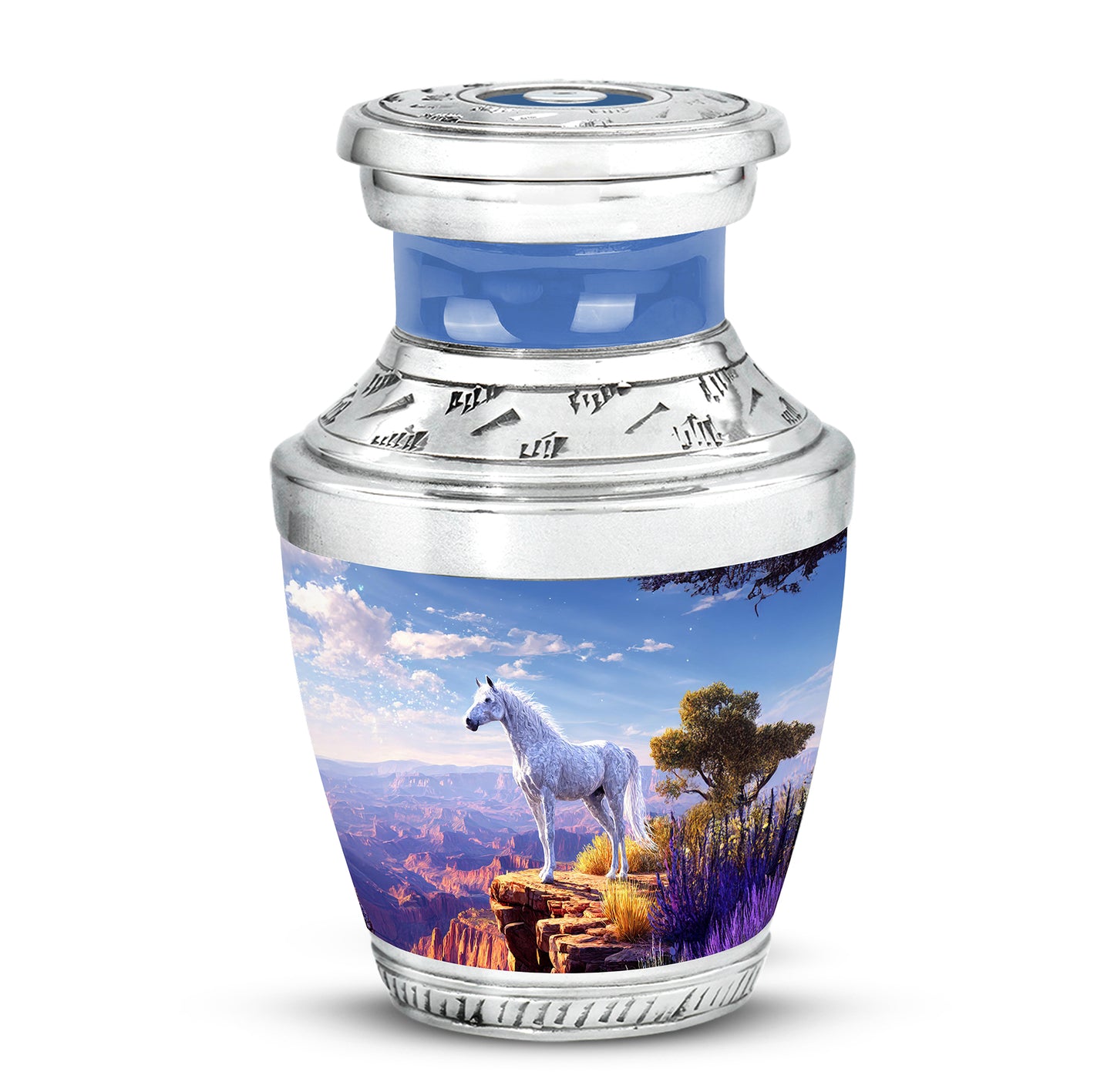 Everlasting Blue Horse Remembrance Urn for Human Ashes - 10-inch, 200 cu in - Yatskia