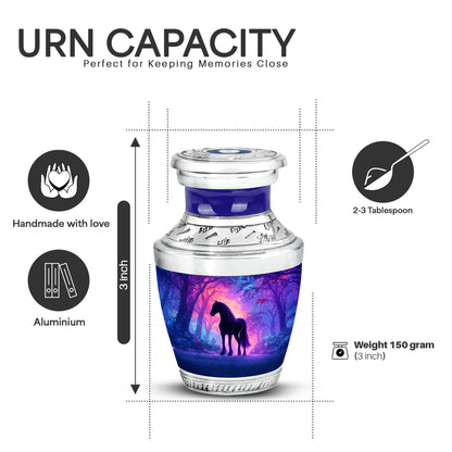 Dusty Blue Horse Cremation Urn top-down view of secure threaded lid - contemporary horse design with modern artistic flair - mini keepsake memorial for portion of cremation ashes
