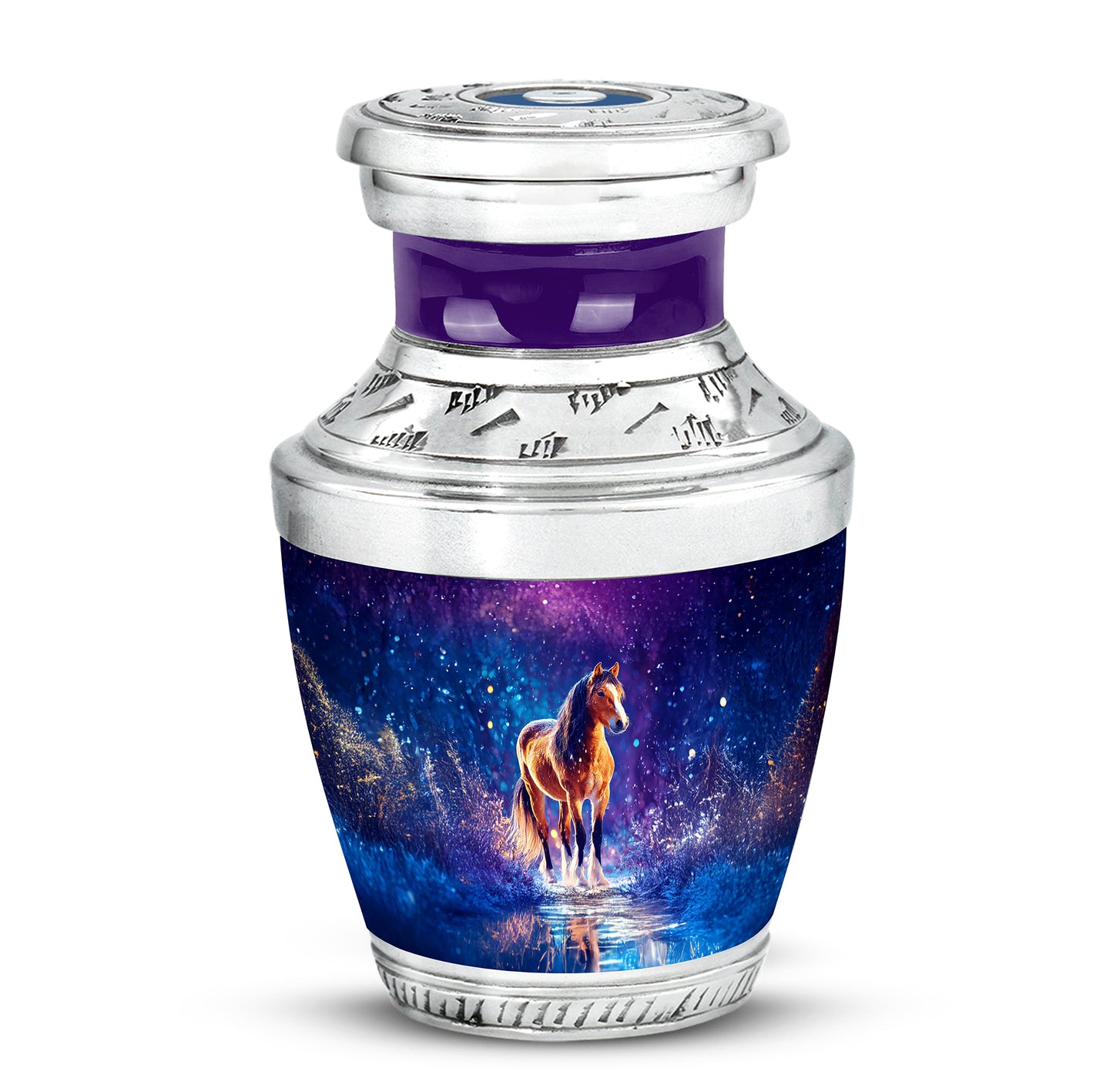 Personalized Blue Steadfast Horse Cremation Urns for Human Ashes - 10-inch, 200 cu in - Yatskia