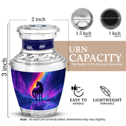 Serene Blue Horse Cremation Urn top-down view of secure threaded lid - artistic horse interpretation with creative detail - mini keepsake memorial for portion of cremation ashes