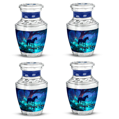 Azure Horse Cremation Urn back view with polished surface - contemporary horse design with modern artistic flair - 10 inch aluminum urn for cremated remains