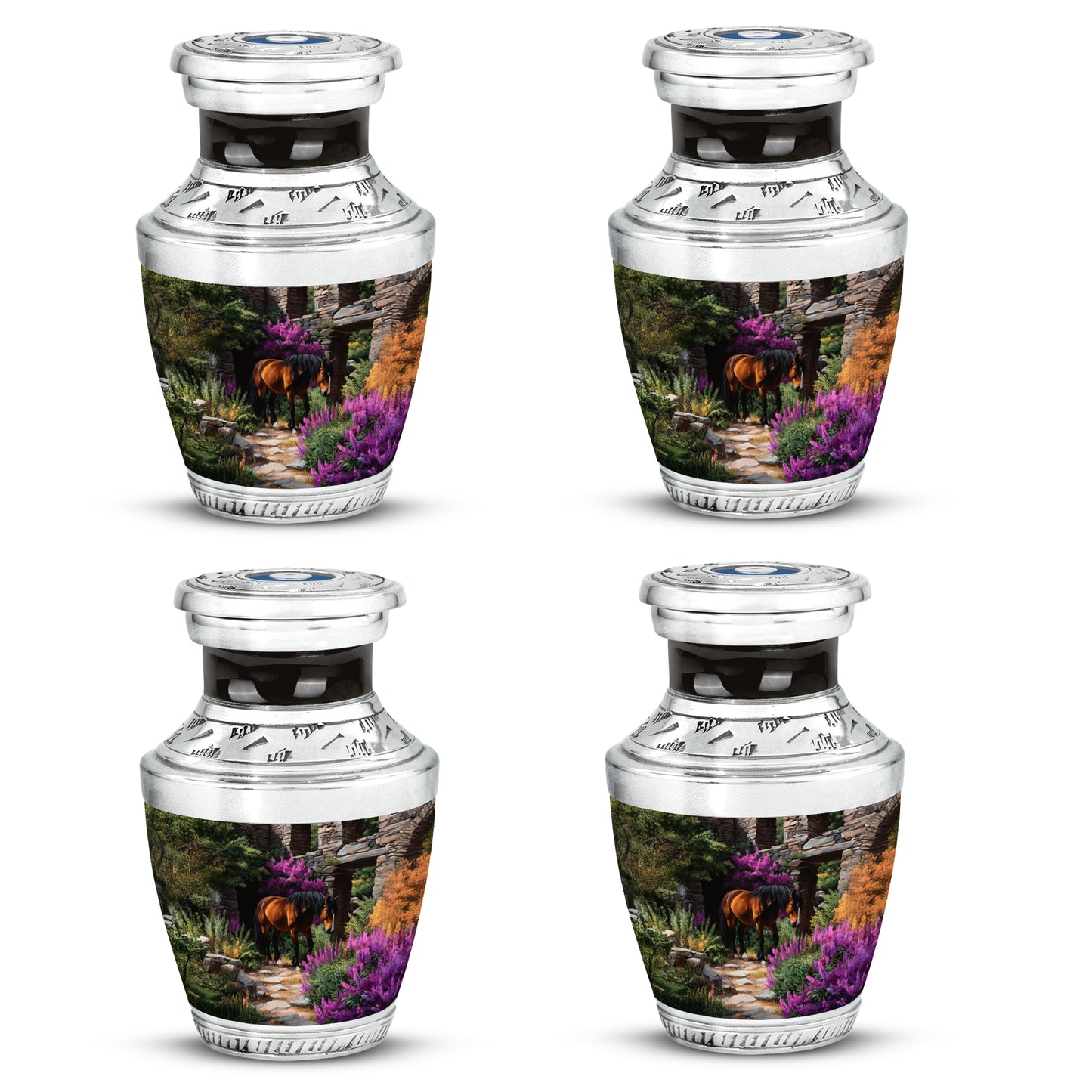 Ebony Horse Cremation Urn back view with polished surface - modern art-inspired horse motif on sleek aluminum - 10 inch aluminum urn for cremated remains