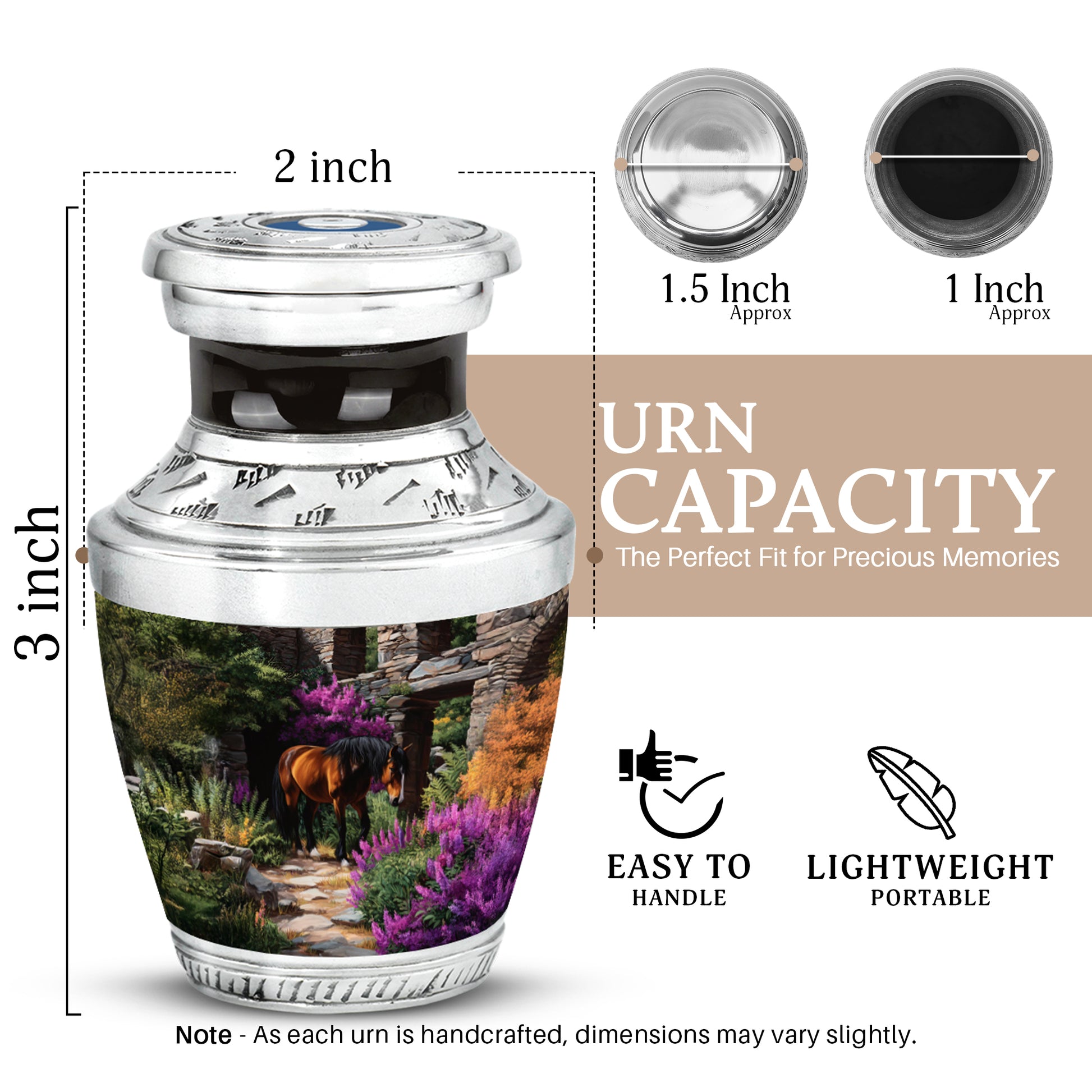 Ebony Horse Cremation Urn top-down view of secure threaded lid - contemporary horse design with modern artistic flair - mini keepsake memorial for portion of cremation ashes
