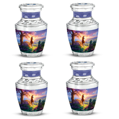Slate Blue Horse Cremation Urn back view with polished surface - modern art-inspired horse motif on sleek aluminum - 10 inch aluminum urn for cremated remains