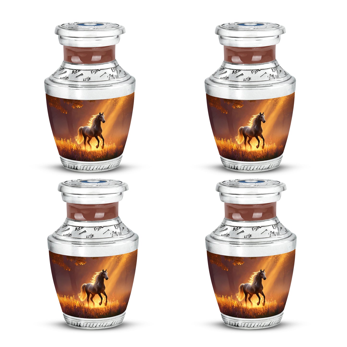 Deep Red Horse Cremation Urn back view with polished surface - contemporary horse design with modern artistic flair - 10 inch aluminum urn for cremated remains