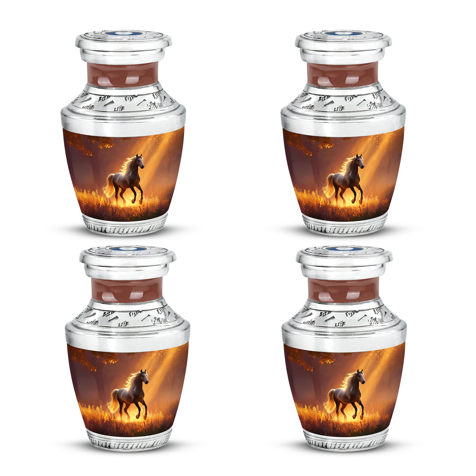 Deep Red Horse Cremation Urn back view with polished surface - contemporary horse design with modern artistic flair - 10 inch aluminum urn for cremated remains