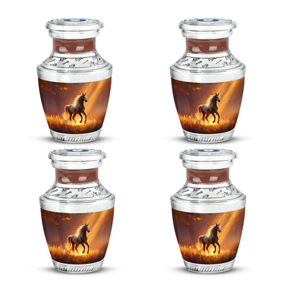 Deep Red Horse Cremation Urn back view with polished surface - contemporary horse design with modern artistic flair - 10 inch aluminum urn for cremated remains