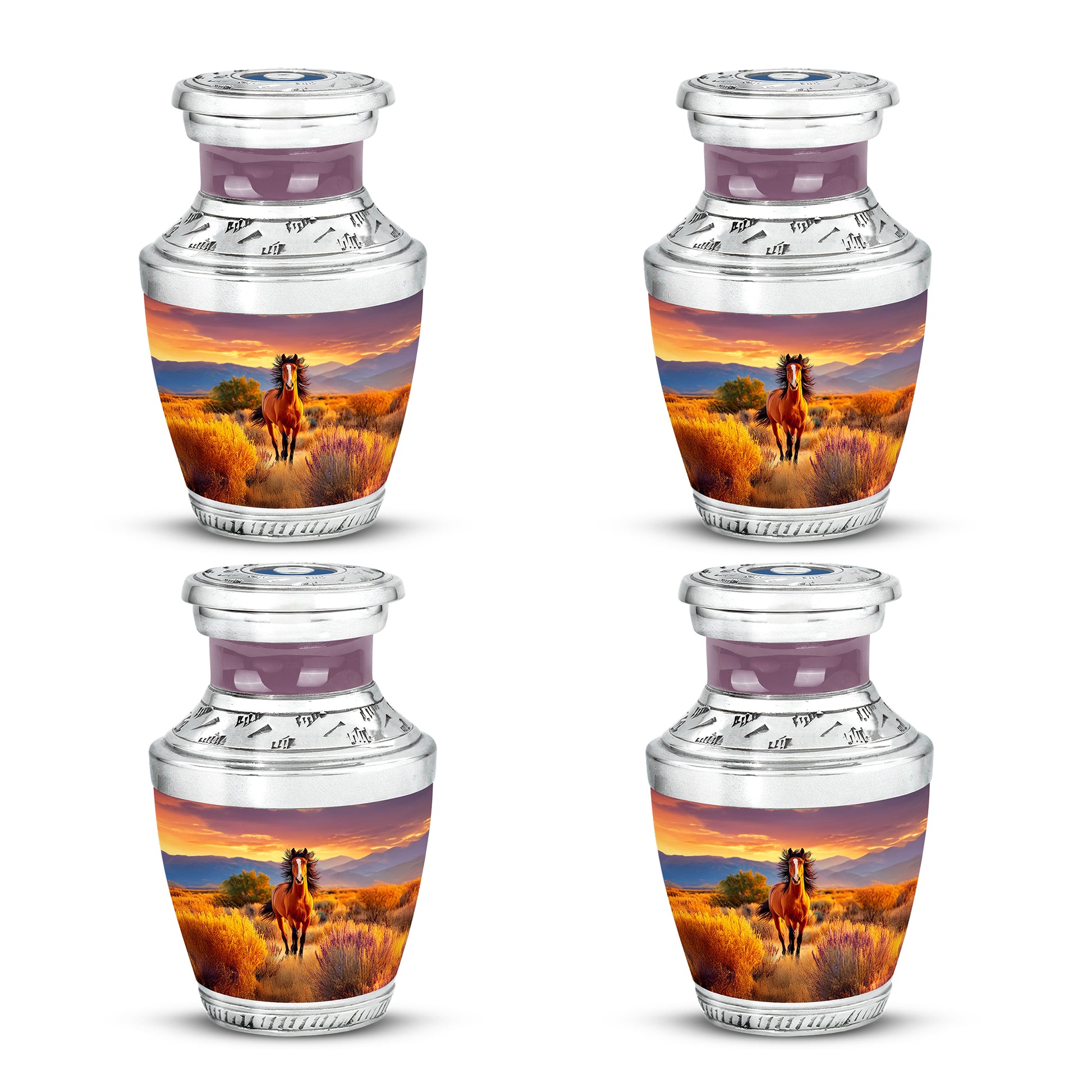 Burgundy Red Horse Cremation Urn back view with polished surface - contemporary horse design with modern artistic flair - 10 inch aluminum urn for cremated remains