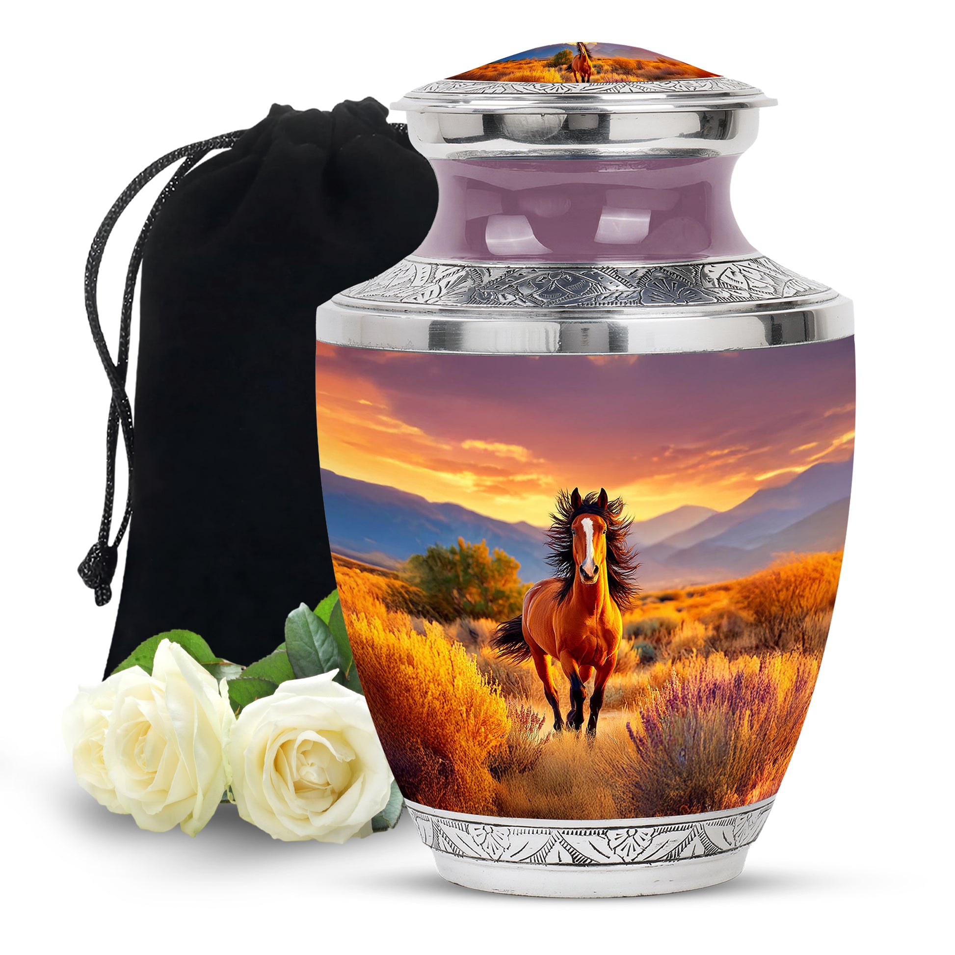 Crimson Red Horse Cremation Urn side profile showing urn shape - contemporary horse design with modern artistic flair - full-size 10 inch 200 cubic inch adult cremation urn